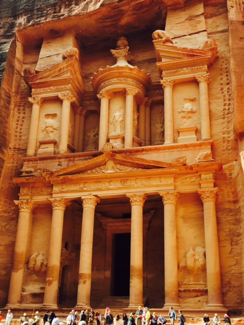 Petra:the Treasury; a View; a Facade and two mosaics:an Amazon and a Donkey